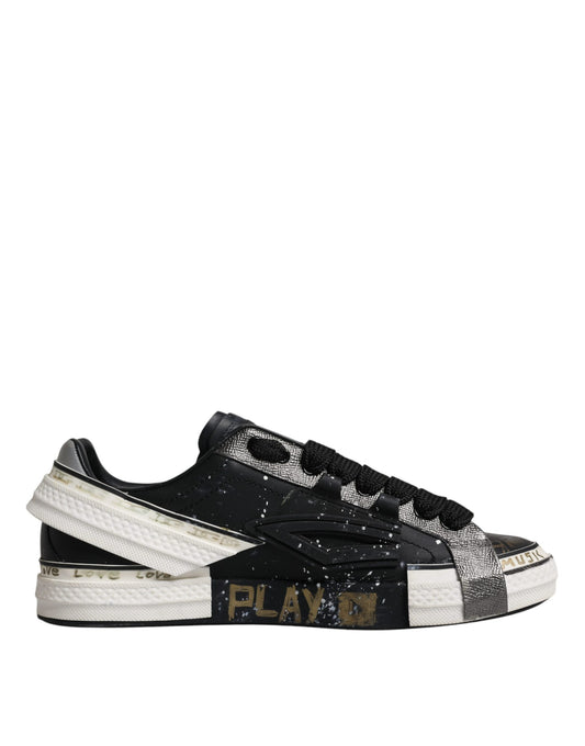 Dolce & Gabbana Black White Portofino Low Top Sneakers Shoes Dolce & Gabbana Dark Slate Gray