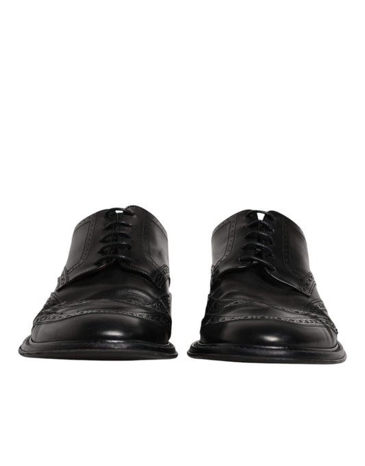 Dolce & Gabbana Black Leather Derby Wingtip Formal Shoes Dolce & Gabbana Dark Slate Gray