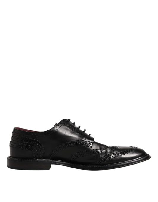 Dolce & Gabbana Black Leather Derby Wingtip Formal Shoes Dolce & Gabbana Black