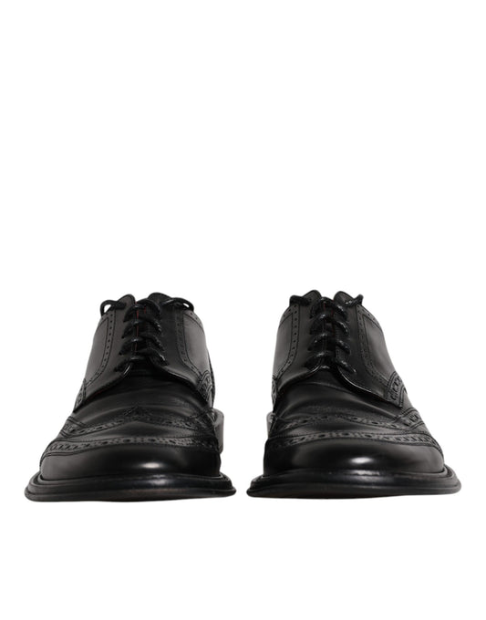 Dolce & Gabbana Black Leather Derby Wingtip Formal Shoes Dolce & Gabbana Dark Slate Gray