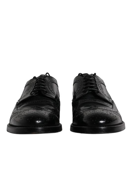 Dolce & Gabbana Black Leather Derby Wingtip Formal Shoes Dolce & Gabbana Black
