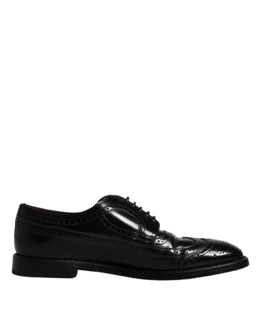 Dolce & Gabbana Black Leather Derby Wingtip Formal Shoes Dolce & Gabbana Black