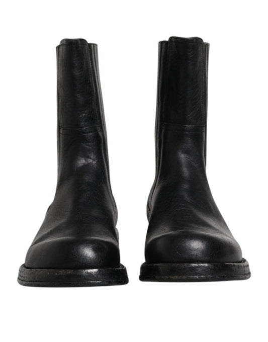 Dolce & Gabbana Black Horse Leather Mid Calf Boots Shoes Dolce & Gabbana Black