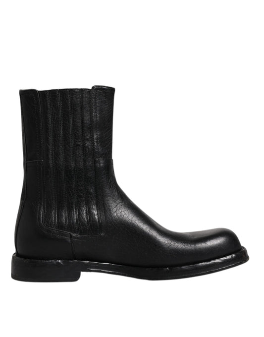 Dolce & Gabbana Black Horse Leather Mid Calf Boots Shoes Dolce & Gabbana Black