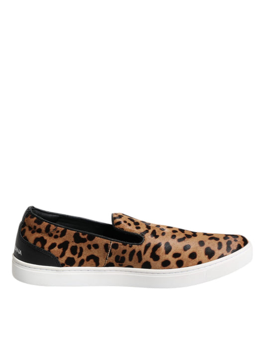 Dolce & Gabbana Brown Calfskin Fur Leopard Men Sneakers Shoes Dolce & Gabbana Black