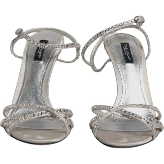 Dolce & Gabbana Silver Crystal Ankle Strap Sandals Shoes Dolce & Gabbana Dark Gray