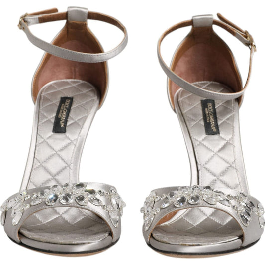 Dolce & Gabbana Silver Ankle Strap Crystal Sandals Shoes Dolce & Gabbana Rosy Brown