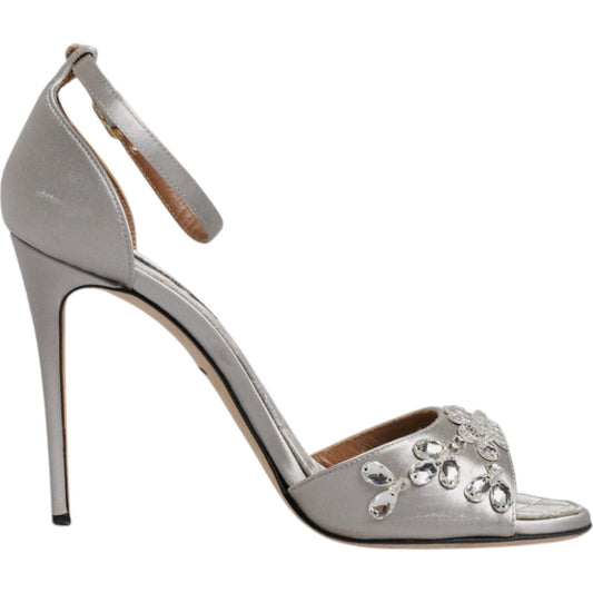 Dolce & Gabbana Silver Ankle Strap Crystal Sandals Shoes Dolce & Gabbana Rosy Brown