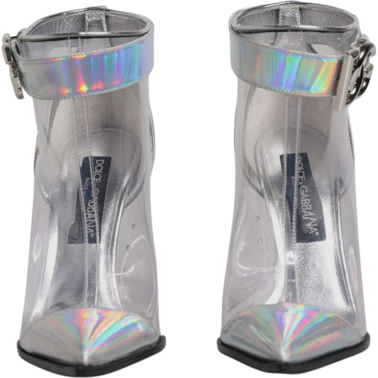 Dolce & Gabbana Silver Iridescent Pointed Short Boots Shoes Dolce & Gabbana Dark Gray