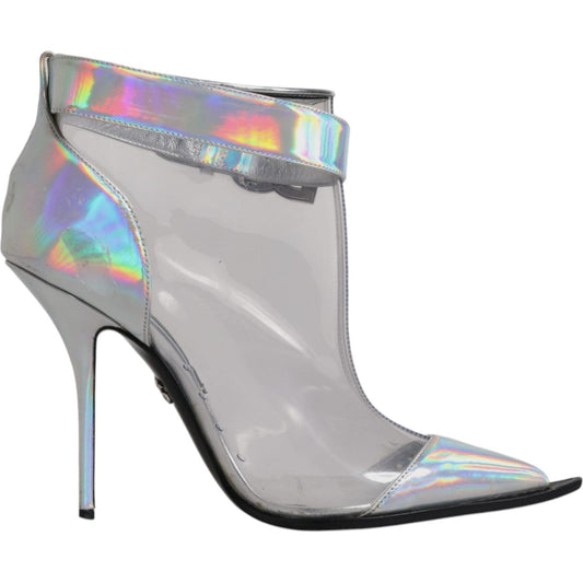 Dolce & Gabbana Silver Iridescent Pointed Short Boots Shoes Dolce & Gabbana Dark Gray