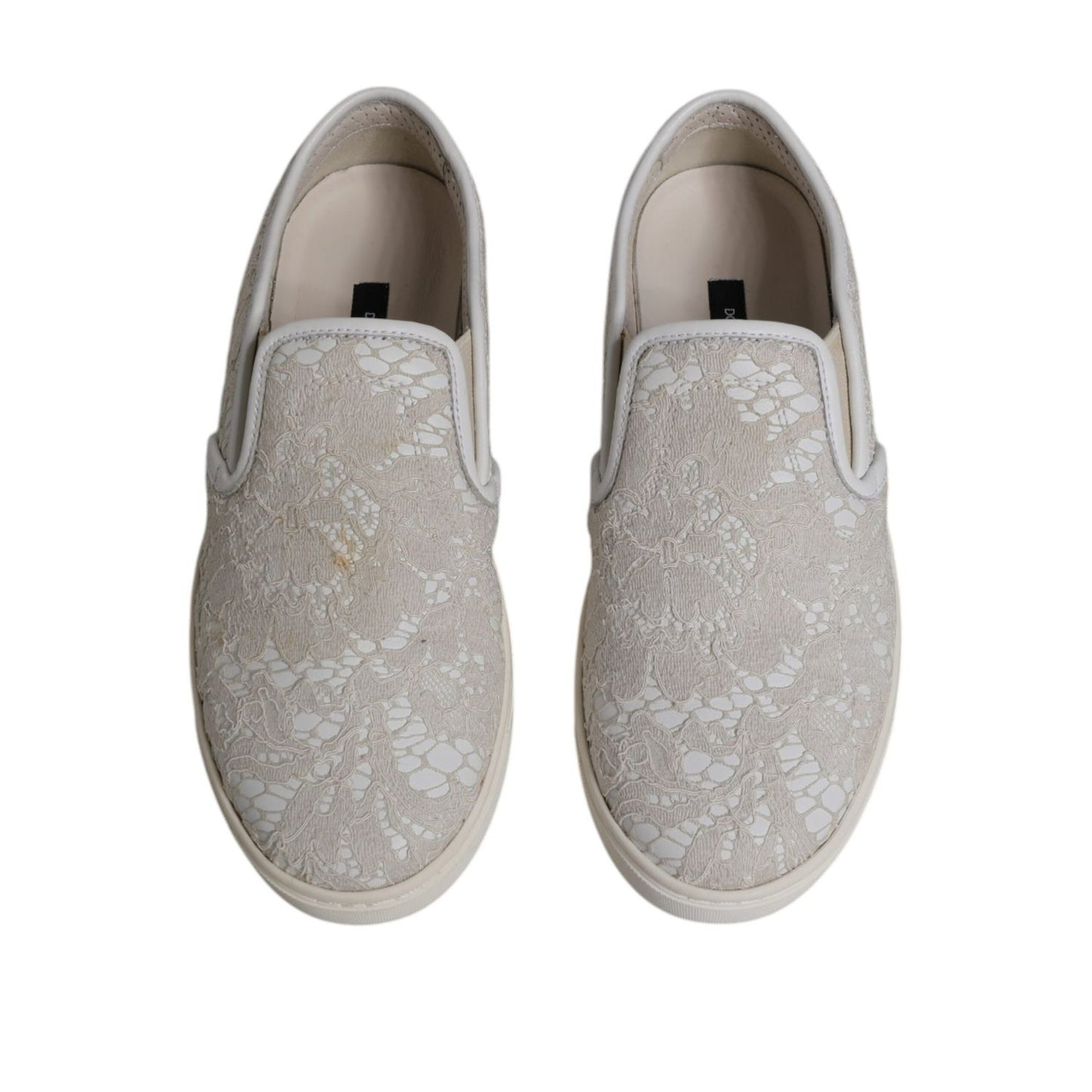 Dolce & Gabbana White Floral Lace Slip On Loafers Shoes