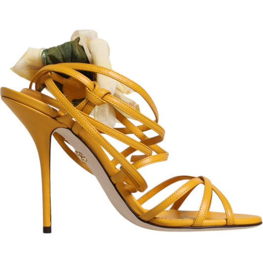 Dolce & Gabbana Yellow Flower Applique Keira Sandals Shoes Dolce & Gabbana Dark Goldenrod