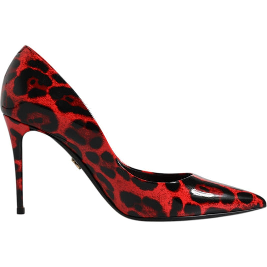 Dolce & Gabbana Red Leopard Leather Stiletto High Heels Pumps Shoes Dolce & Gabbana Maroon