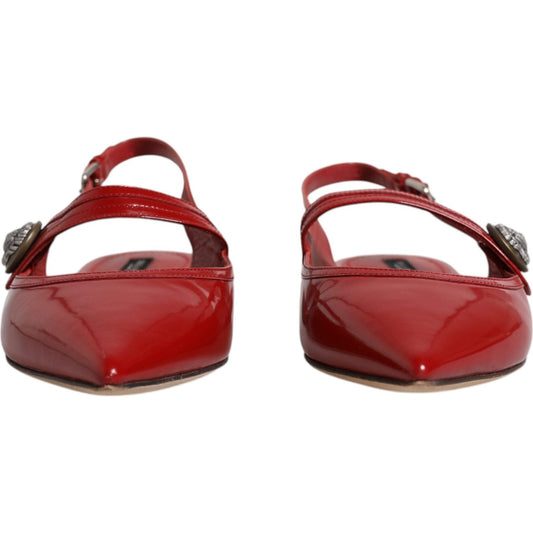 Dolce & Gabbana Red Leather Slingback Flats Sandals Shoes Dolce & Gabbana Brown