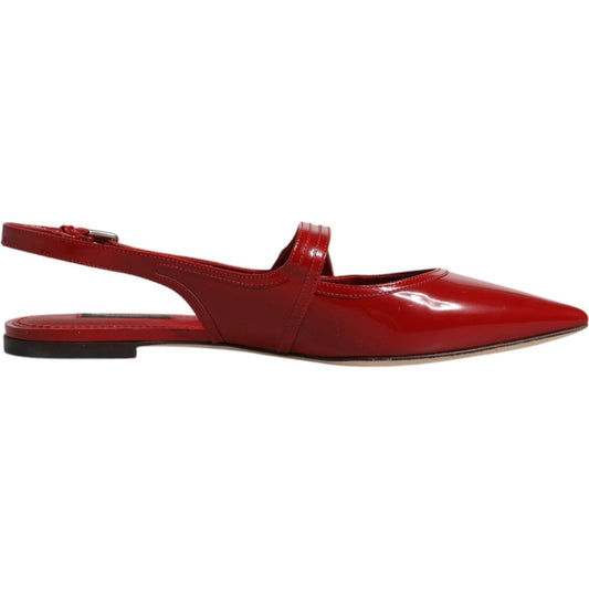 Dolce & Gabbana Red Leather Slingback Flats Sandals Shoes Dolce & Gabbana Saddle Brown