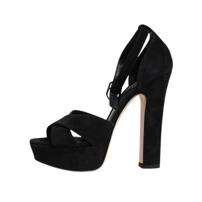 Dolce & Gabbana Black Leather Platform Heels Sandals Shoes