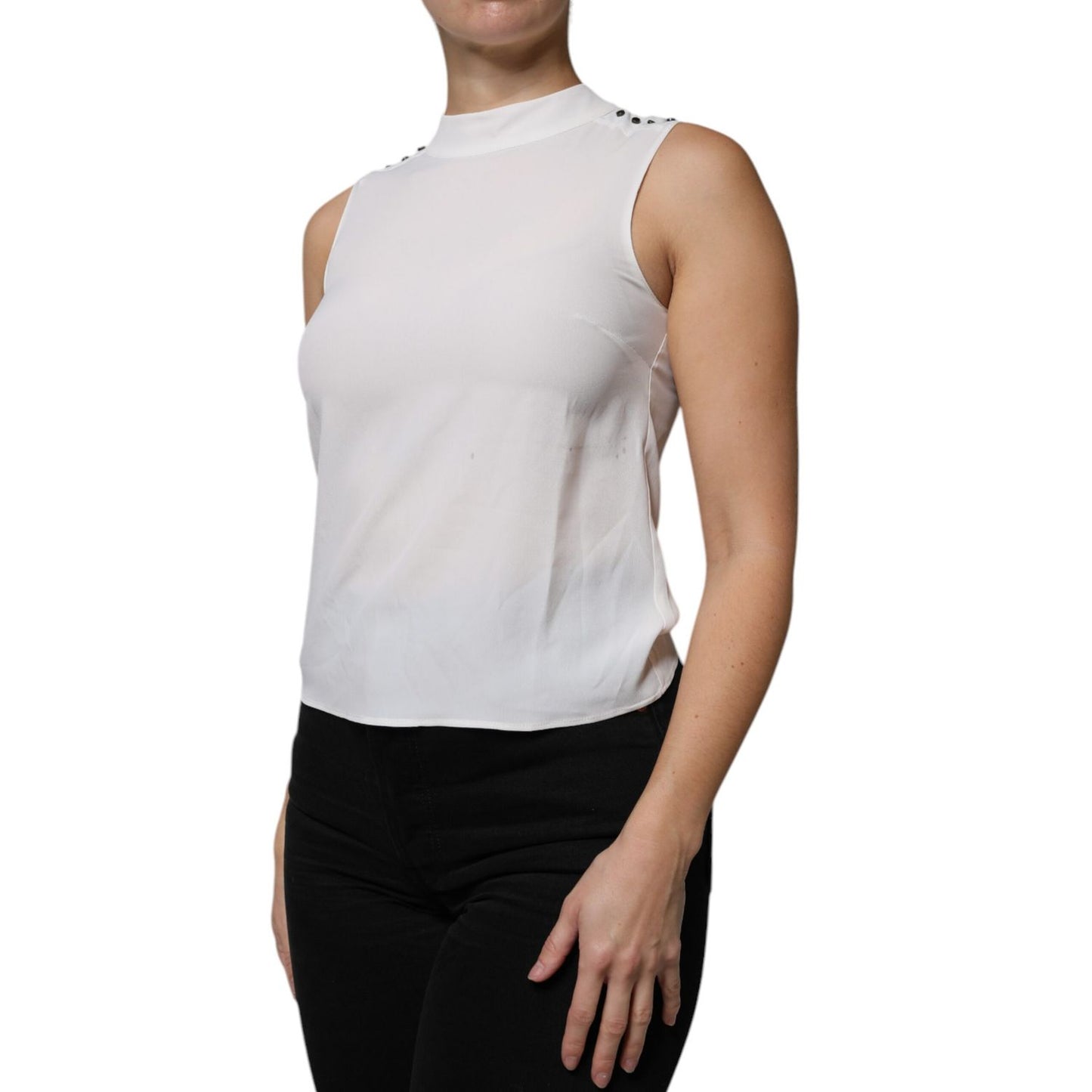 Patrizia Pepe White Mock Neckline Sleeveless Tank Blouse Top