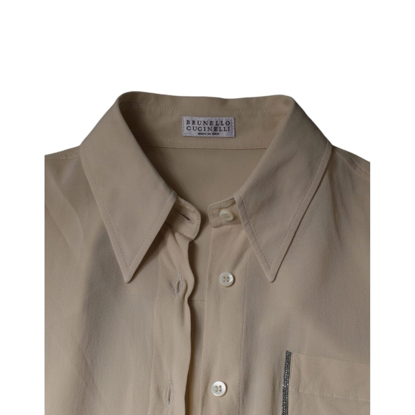 Brunello Cucinelli Beige Silk Blend Collared Button Down Top TSH86743-38