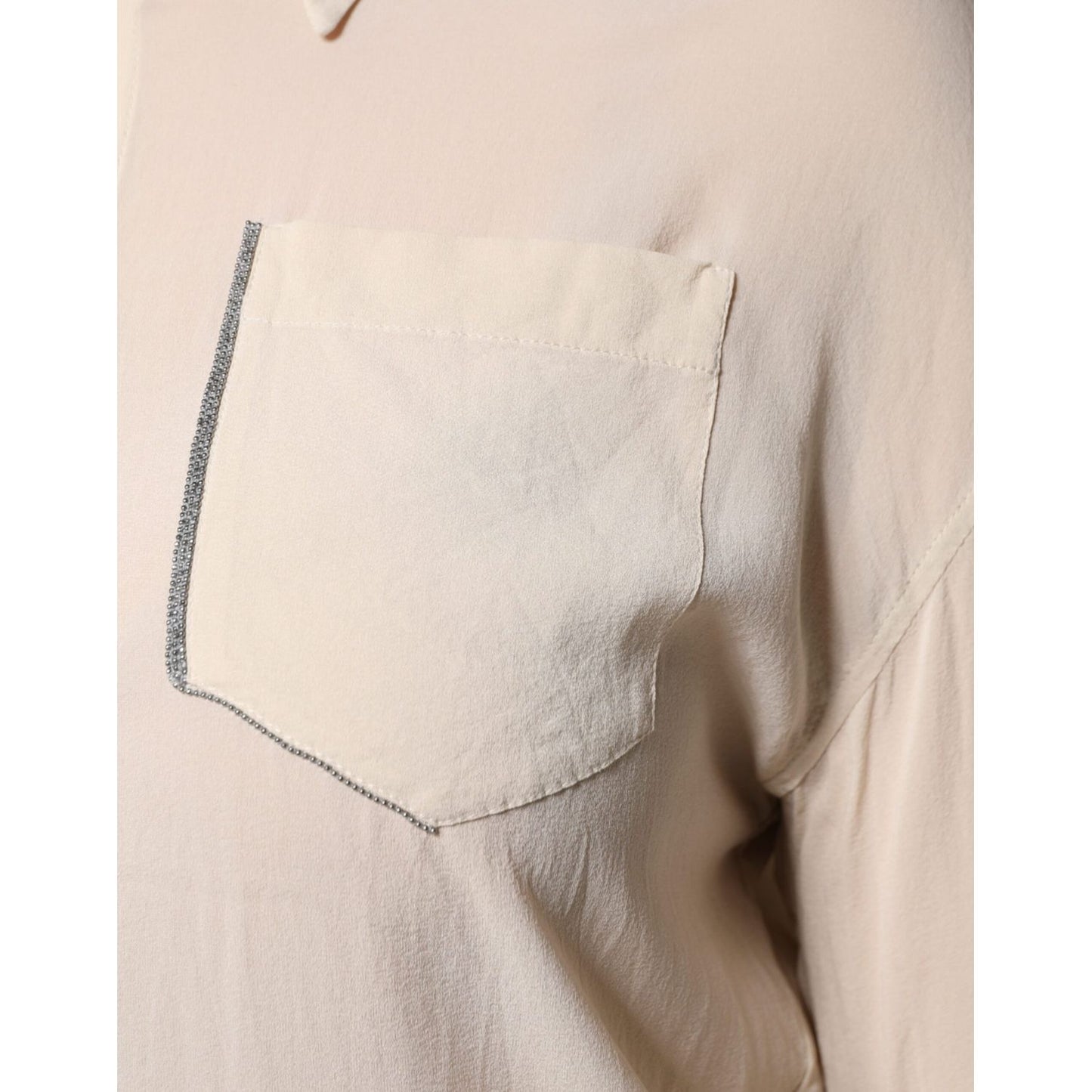 Brunello Cucinelli Beige Silk Blend Collared Button Down Top TSH86743-38