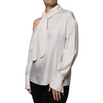 Brunello Cucinelli Beige Silk Ascot Collared Long Sleeves Top TSH86781-40