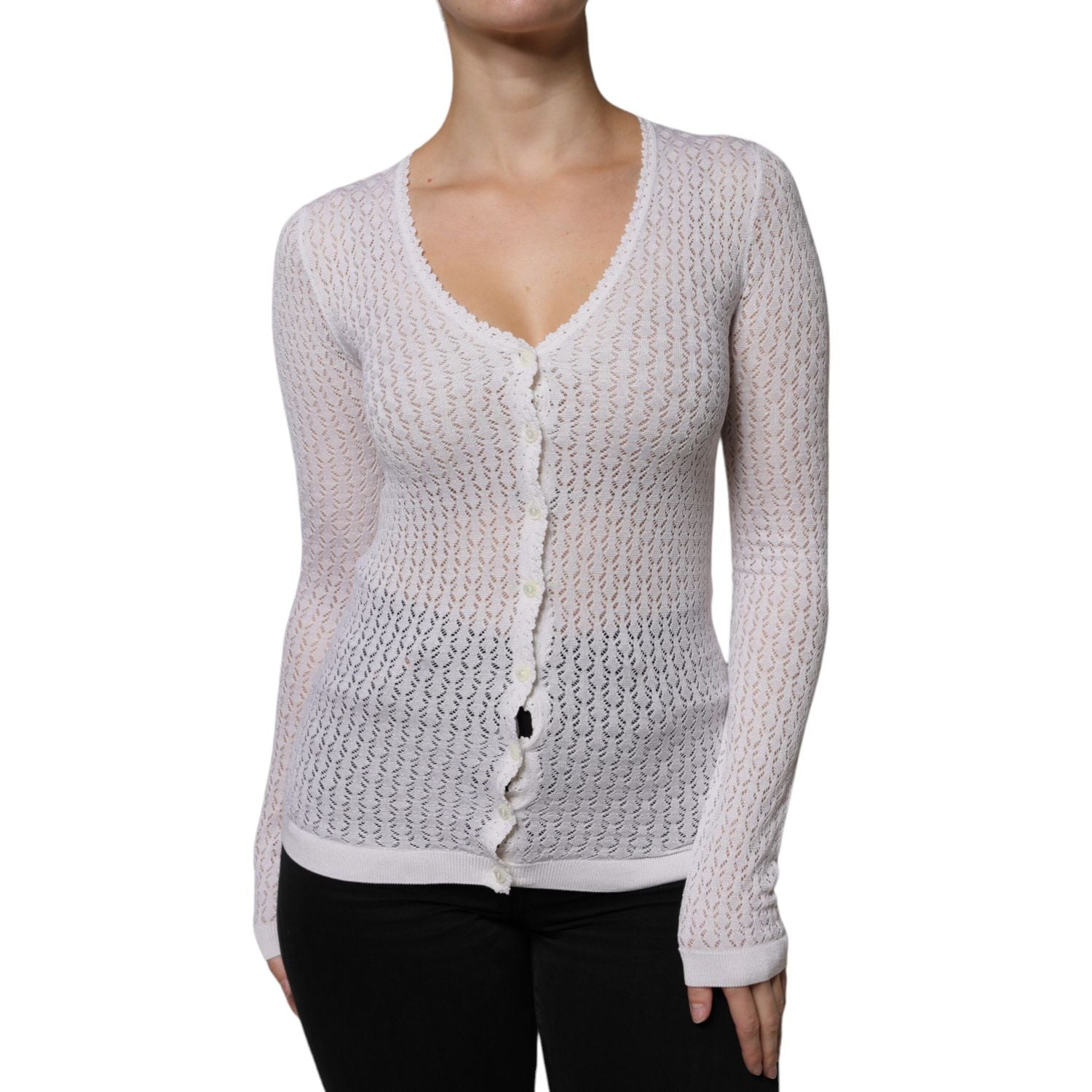 Dolce & Gabbana White Silk Button Down Cardigan Sweater