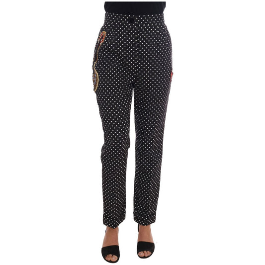 Dolce & Gabbana Elegant Polka Dot Embellished Trousers Jeans & Pants Dolce & Gabbana Black
