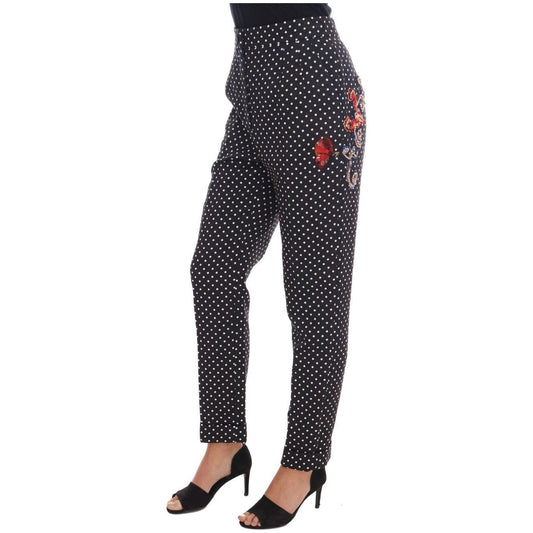 Dolce & Gabbana Elegant Polka Dot Embellished Trousers Jeans & Pants Dolce & Gabbana Dark Slate Gray