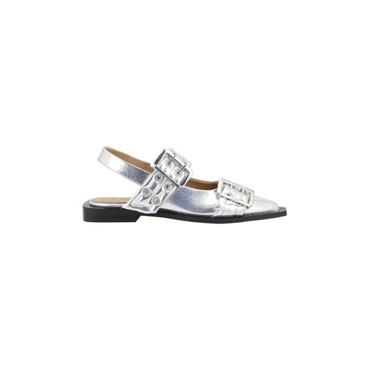 Ganni Buckle Metallic Ballerinas