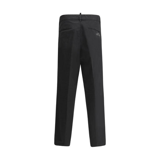 Dsquared² Icon Summer Pants in black, featuring front button closure, side and back pockets, and iconic logo on the back.