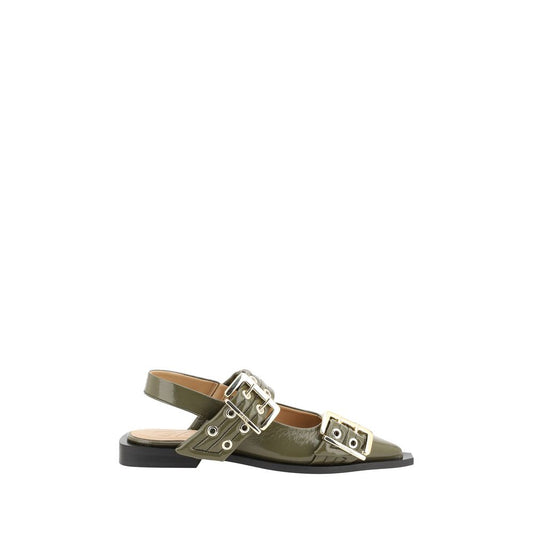 Ganni Buckle Ballerinas Ganni Dark Olive Green