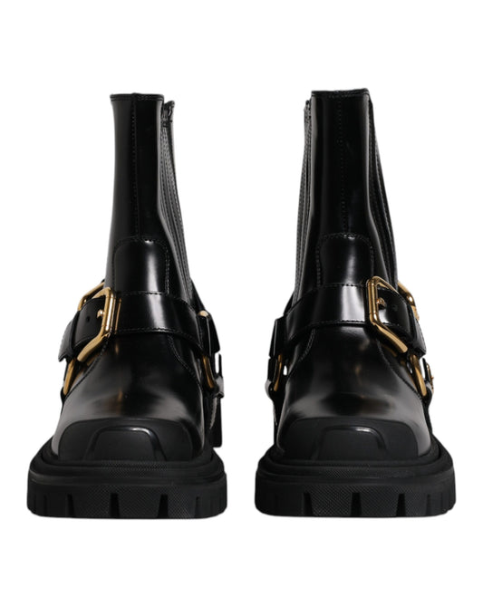 Dolce & Gabbana Black Leather Slip On Stretch Trekking Boots Shoes Dolce & Gabbana Black