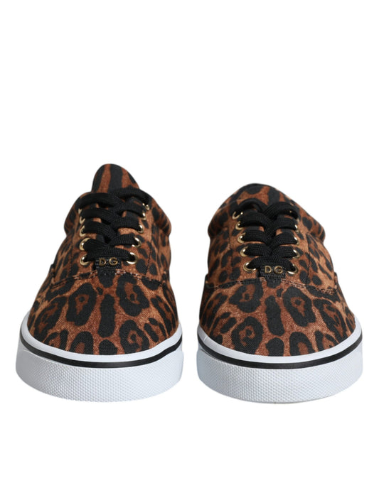 Dolce & Gabbana Brown Leopard Logo Print Cotton Sneakers Shoes Dolce & Gabbana Dark Slate Gray