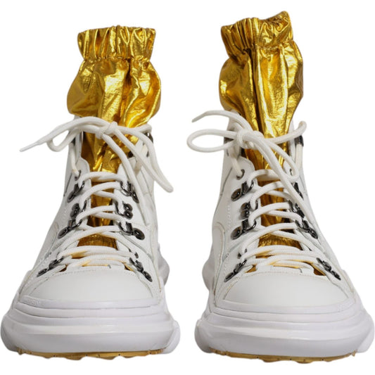 Dolce & Gabbana White Nylon Galileo High Top Sneakers Shoes 1728,67345645728,Dolce & Gabbana,EU44/US11,Material: 62% Nylon 38% Leather,Men,Men - Shoes,Preowned / Defect,Shoes,Sneakers - Men - Shoes,White Dolce & Gabbana MV6610-44