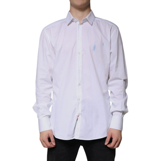 Dolce & Gabbana White Cotton Long Sleeve GOLD Dress Shirt 1728,67345645728,Clothing,Dolce & Gabbana,IT42 | XL,Material: 96% Cotton 4% Elastane,Men,Men - Clothing,Preowned / Defect,Shirts - Men - Clothing,White Dolce & Gabbana TSH86338-42