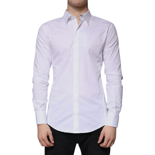 Dolce & Gabbana White Cotton Long Sleeve SICILIA Dress Shirt 1728,67345645728,Clothing,Dolce & Gabbana,IT41 | L,Material: 96% Cotton 4% Elastane,Men,Men - Clothing,Preowned / Defect,Shirts - Men - Clothing,White Dolce & Gabbana TSH86339-41