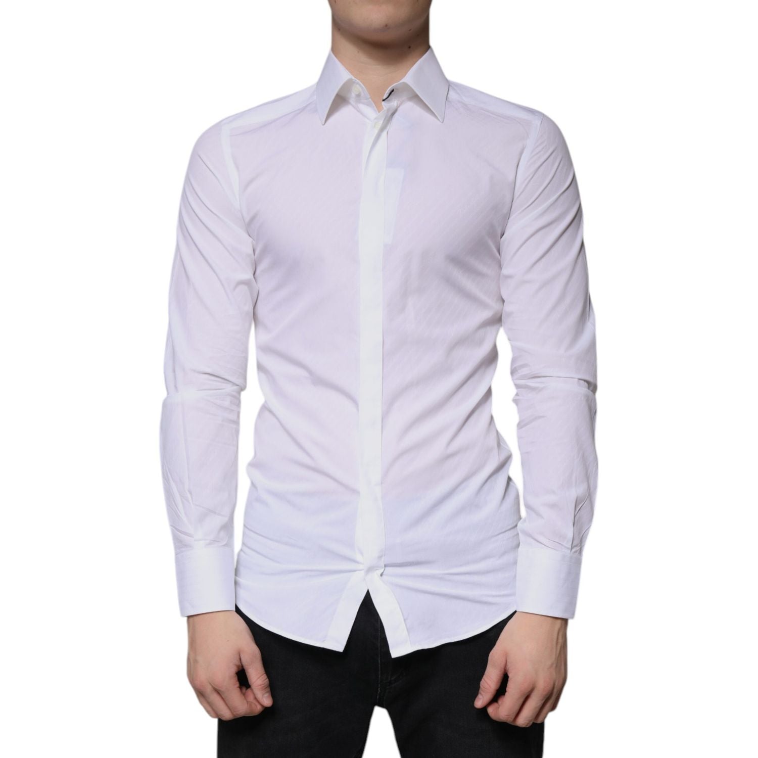 Dolce & Gabbana White Cotton Long Sleeve GOLD Dress Shirt