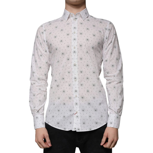 Dolce & Gabbana White Printed Cotton Slim Fit Men Dress Shirt 1728,67345645728,Clothing,Dolce & Gabbana,IT38 | XS,Material: 100% Cotton,Men,Men - Clothing,Preowned / Defect,Shirts - Men - Clothing,White Dolce & Gabbana TSH86475-38