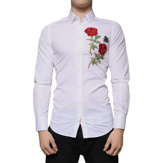 Dolce & Gabbana White Floral Embroidery GOLD Men Dress Shirt 1728,67345645728,Clothing,Dolce & Gabbana,IT38 | XS,Material: 100% Cotton,Men,Men - Clothing,Preowned / Defect,Shirts - Men - Clothing,White Dolce & Gabbana TSH86482-38