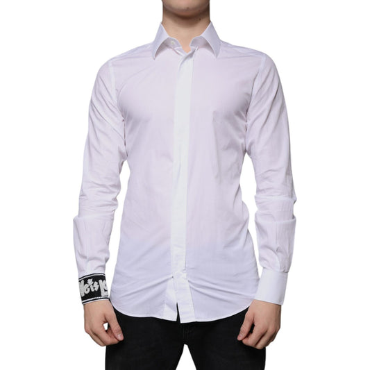 Dolce & Gabbana White Cotton Slim Fit Men GOLD Dress Shirt 1728,67345645728,Clothing,Dolce & Gabbana,IT39 | S,Material: 100% Cotton,Men,Men - Clothing,Preowned / Defect,Shirts - Men - Clothing,White Dolce & Gabbana TSH86487-39