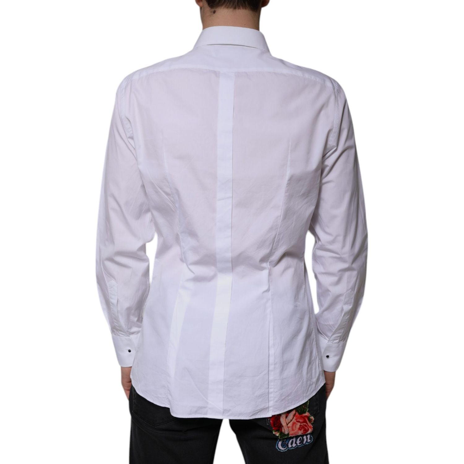 Dolce & Gabbana White Bib Cotton Poplin GOLD Men Formal Shirt