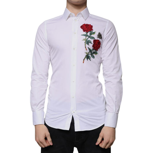 Dolce & Gabbana White Floral Embroidery GOLD Men Dress Shirt 1728,67345645728,Clothing,Dolce & Gabbana,IT38 | XS,Material: 100% Cotton,Men,Men - Clothing,Preowned / Defect,Shirts - Men - Clothing,White Dolce & Gabbana TSH86506-38