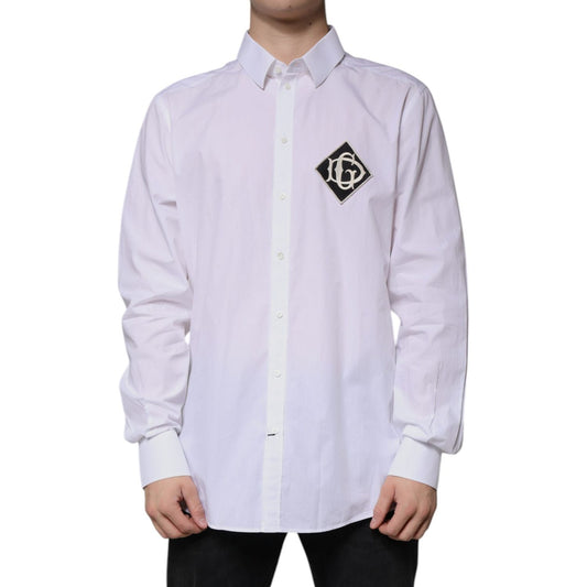 Dolce & Gabbana White Logo Cotton Slim Fit GOLD Dress Shirt 1728,67345645728,Clothing,Dolce & Gabbana,IT44 | 3XL,Material: 100% Cotton,Men,Men - Clothing,Preowned / Defect,Shirts - Men - Clothing,White Dolce & Gabbana TSH86507-44