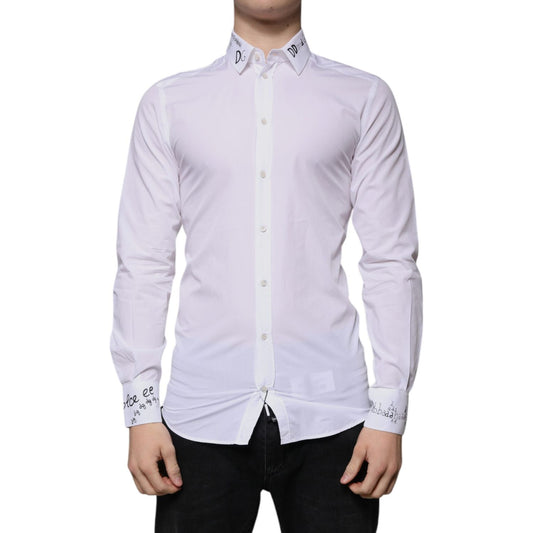 Dolce & Gabbana White Cotton Logo Formal Men GOLD Dress Shirt 1728,67345645728,Clothing,Dolce & Gabbana,IT38 | XS,Material: 100% Cotton,Men,Men - Clothing,Preowned / Defect,Shirts - Men - Clothing,White Dolce & Gabbana TSH86514-39