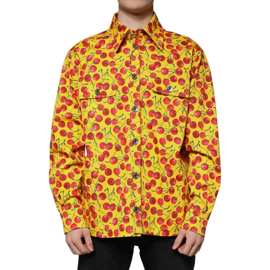 Dolce & Gabbana Yellow Cherry Button Down Men Casual Shirt 1728,67345645728,Clothing,Dolce & Gabbana,IT54 | XL,Material: 98% Cotton 2% Elastane,Men,Men - Clothing,New with tags,Shirts - Men - Clothing,Yellow Dolce & Gabbana TSH87279-54