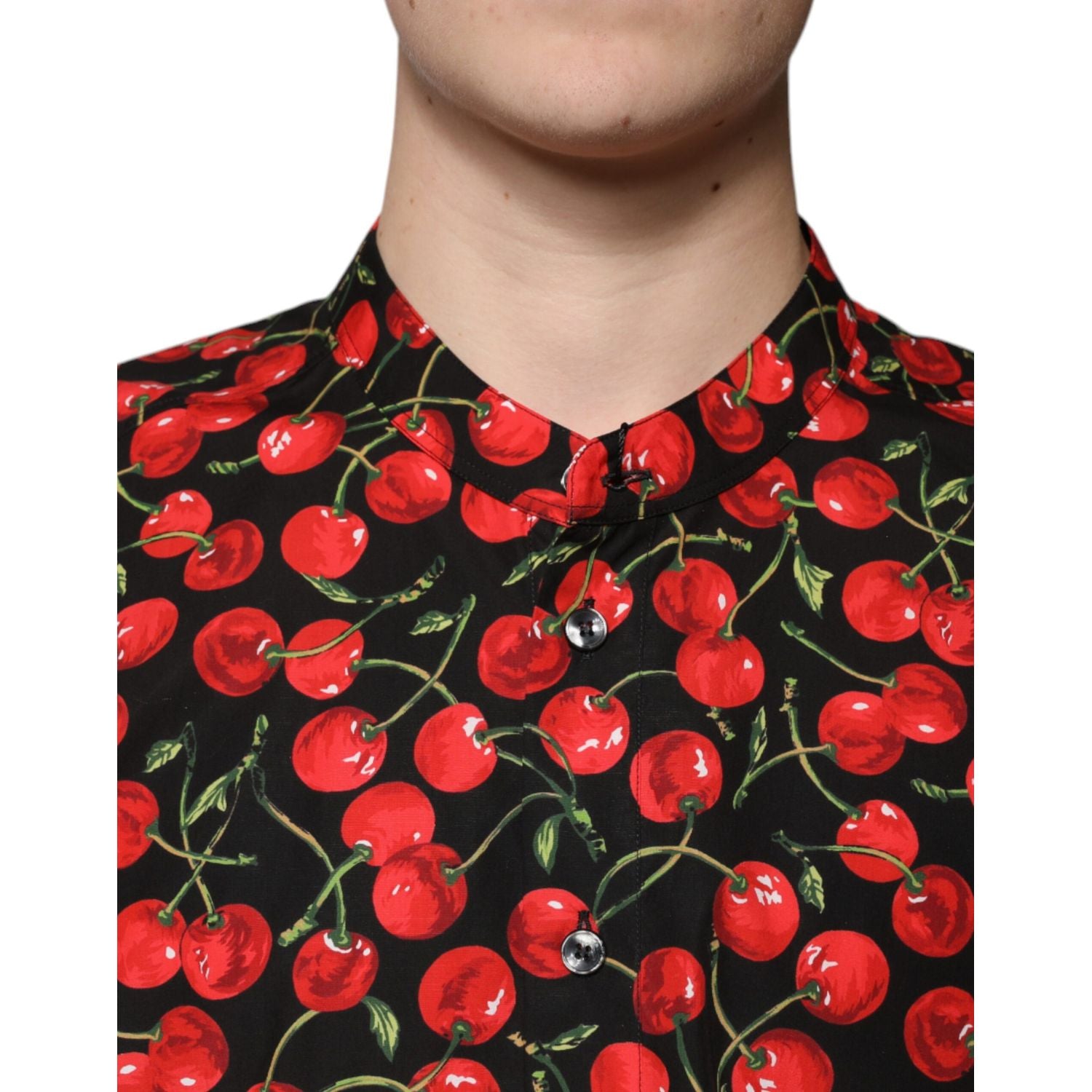Dolce & Gabbana Black Cherry Cotton Button Down Casual Shirt