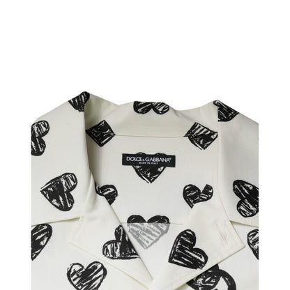 Dolce & Gabbana White Heart Print Short Sleeve Casual Shirt
