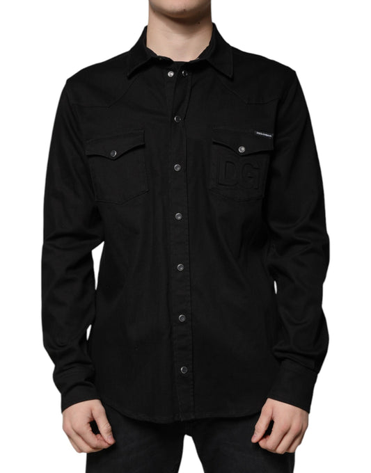 Dolce & Gabbana Black Cotton Collared Button Down Shirt Dolce & Gabbana Black
