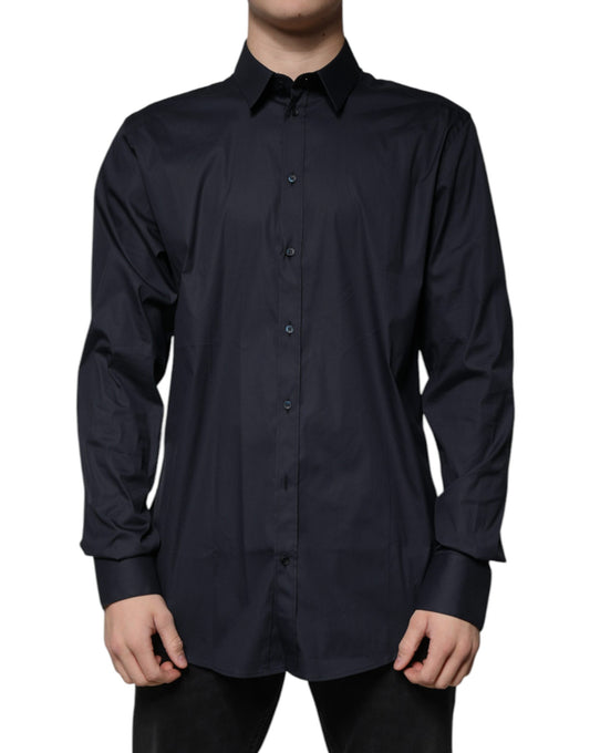 Dolce & Gabbana Black Cotton Blend Formal GOLD Dress Shirt Dolce & Gabbana Black