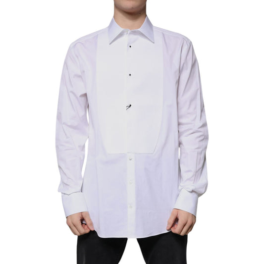 Dolce & Gabbana White Bib Cotton Poplin GOLD Formal Shirt