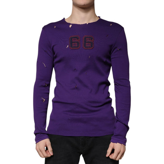Dolce & Gabbana Purple Cotton Round Neck Pullover Men Sweater TSH87317-50